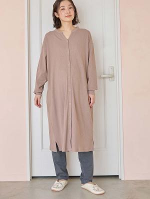 マタニティ パジャマ・ルームウェア|【助産院監修】【半袖・長袖】【ミドル丈】ハイストレッチリブ前開きパジャマ　マタニティ・授乳パジャマ【出産後も長く使える】|モカ(長袖)