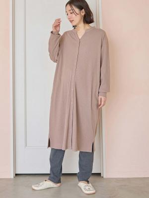 マタニティ パジャマ・ルームウェア|【助産院監修】【半袖・長袖】【ミドル丈】ハイストレッチリブ前開きパジャマ　マタニティ・授乳パジャマ【出産後も長く使える】|モカ(長袖)