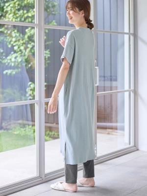 マタニティ パジャマ・ルームウェア|【助産院監修】【半袖・長袖】【ロング丈】ハイストレッチリブ前開きパジャマ　マタニティ・授乳パジャマ【出産後も長く使える】|グレイッシュブルー(半袖)