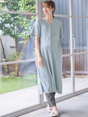 【助産院監修】【半袖・長袖】【ロング丈】ハイストレッチリブ前開きパジャマ　マタニティ・授乳パジャマ【出産後も長く使える】10574
