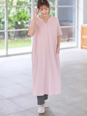 マタニティ パジャマ・ルームウェア|【助産院監修】【半袖・長袖】【ロング丈】ハイストレッチリブ前開きパジャマ　マタニティ・授乳パジャマ【出産後も長く使える】|モーヴピンク(半袖)