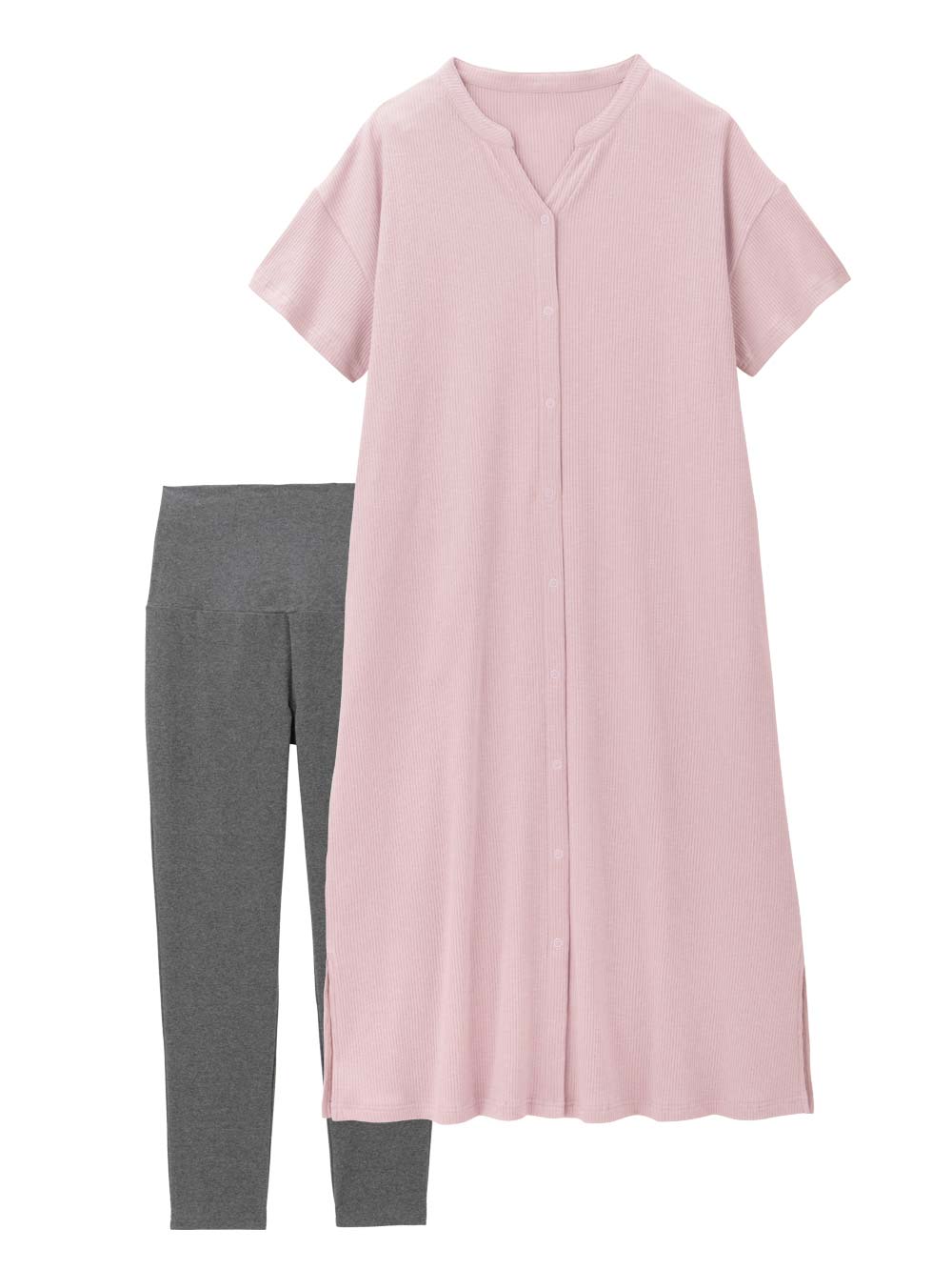 マタニティ パジャマ・ルームウェア|【助産院監修】【半袖・長袖】【ロング丈】ハイストレッチリブ前開きパジャマ　マタニティ・授乳パジャマ【出産後も長く使える】|モーヴピンク(半袖)