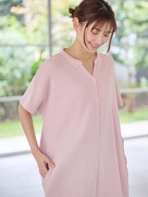 マタニティ パジャマ・ルームウェア|【助産院監修】【半袖・長袖】【ロング丈】ハイストレッチリブ前開きパジャマ　マタニティ・授乳パジャマ【出産後も長く使える】|モーヴピンク(半袖)