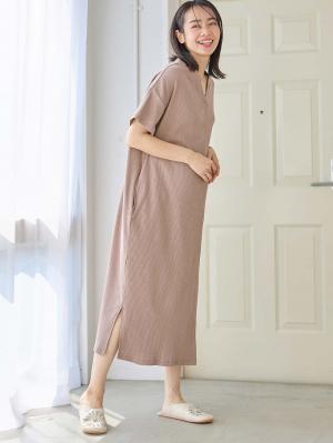 マタニティ パジャマ・ルームウェア|【助産院監修】【半袖・長袖】【ロング丈】ハイストレッチリブ前開きパジャマ　マタニティ・授乳パジャマ【出産後も長く使える】|モカ(半袖)