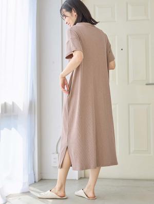 マタニティ パジャマ・ルームウェア|【助産院監修】【半袖・長袖】【ロング丈】ハイストレッチリブ前開きパジャマ　マタニティ・授乳パジャマ【出産後も長く使える】|モカ(半袖)