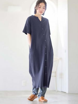 マタニティ パジャマ・ルームウェア|【助産院監修】【半袖・長袖】【ロング丈】ハイストレッチリブ前開きパジャマ　マタニティ・授乳パジャマ【出産後も長く使える】|ネイビー(半袖)