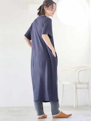 マタニティ パジャマ・ルームウェア|【助産院監修】【半袖・長袖】【ロング丈】ハイストレッチリブ前開きパジャマ　マタニティ・授乳パジャマ【出産後も長く使える】|ネイビー(半袖)