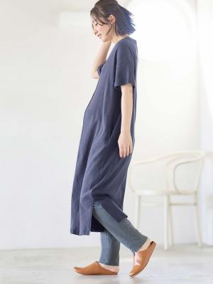 マタニティ パジャマ・ルームウェア|【助産院監修】【半袖・長袖】【ロング丈】ハイストレッチリブ前開きパジャマ　マタニティ・授乳パジャマ【出産後も長く使える】|ネイビー(半袖)