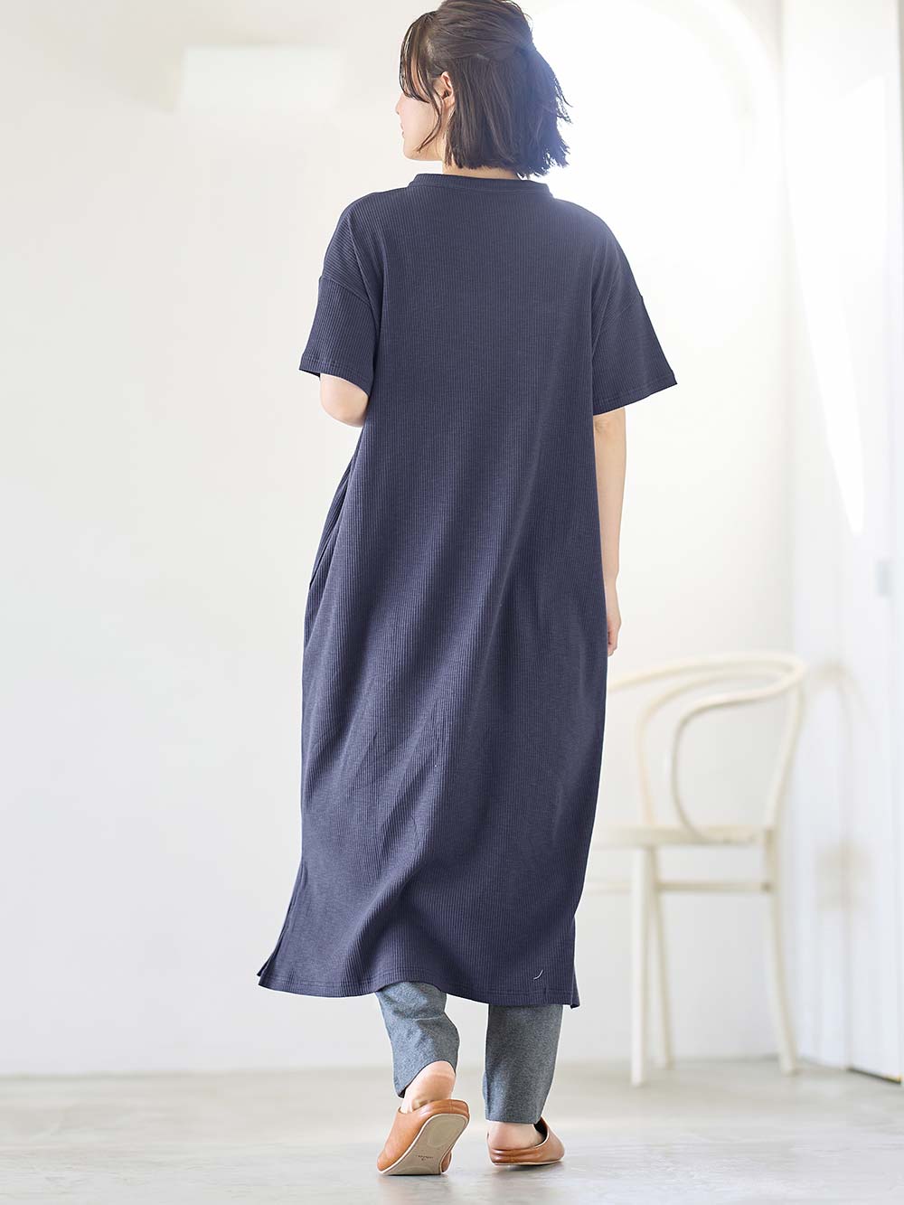 マタニティ パジャマ・ルームウェア|【助産院監修】【半袖・長袖】【ロング丈】ハイストレッチリブ前開きパジャマ　マタニティ・授乳パジャマ【出産後も長く使える】|ネイビー(半袖)