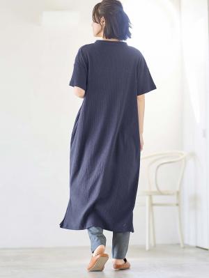 マタニティ パジャマ・ルームウェア|【助産院監修】【半袖・長袖】【ロング丈】ハイストレッチリブ前開きパジャマ　マタニティ・授乳パジャマ【出産後も長く使える】|ネイビー(半袖)