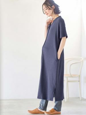 マタニティ パジャマ・ルームウェア|【助産院監修】【半袖・長袖】【ロング丈】ハイストレッチリブ前開きパジャマ　マタニティ・授乳パジャマ【出産後も長く使える】|ネイビー(半袖)