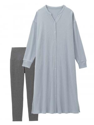 マタニティ パジャマ・ルームウェア|【助産院監修】【半袖・長袖】【ロング丈】ハイストレッチリブ前開きパジャマ　マタニティ・授乳パジャマ【出産後も長く使える】|グレイッシュブルー（長袖）