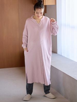 マタニティ パジャマ・ルームウェア|【助産院監修】【半袖・長袖】【ロング丈】ハイストレッチリブ前開きパジャマ　マタニティ・授乳パジャマ【出産後も長く使える】|モーヴピンク（長袖）