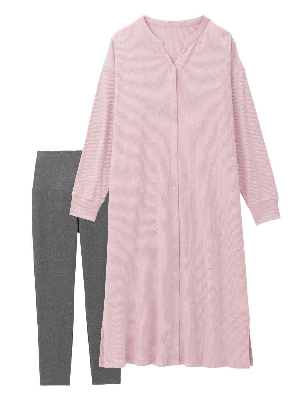 マタニティ パジャマ・ルームウェア|【助産院監修】【半袖・長袖】【ロング丈】ハイストレッチリブ前開きパジャマ　マタニティ・授乳パジャマ【出産後も長く使える】|モーヴピンク（長袖）