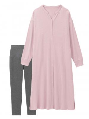 マタニティ パジャマ・ルームウェア|【助産院監修】【半袖・長袖】【ロング丈】ハイストレッチリブ前開きパジャマ　マタニティ・授乳パジャマ【出産後も長く使える】|モーヴピンク（長袖）