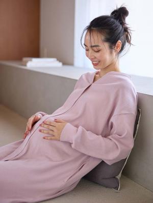 マタニティ パジャマ・ルームウェア|【助産院監修】【半袖・長袖】【ロング丈】ハイストレッチリブ前開きパジャマ　マタニティ・授乳パジャマ【出産後も長く使える】|モーヴピンク（長袖）