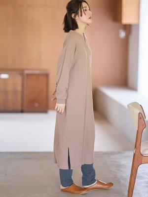 マタニティ パジャマ・ルームウェア|【助産院監修】【半袖・長袖】【ロング丈】ハイストレッチリブ前開きパジャマ　マタニティ・授乳パジャマ【出産後も長く使える】|モカ(長袖)