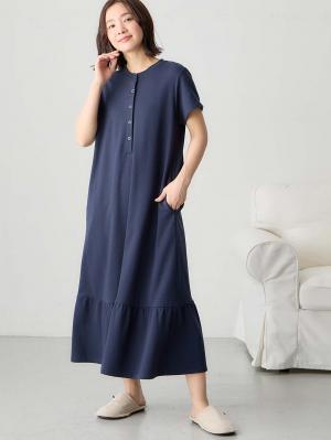 マタニティ パジャマ・ルームウェア|綿混やわらかスウェット半袖ティアードネグリジェ　マタニティ・授乳パジャマ【産後も長く着れる】|ネイビー