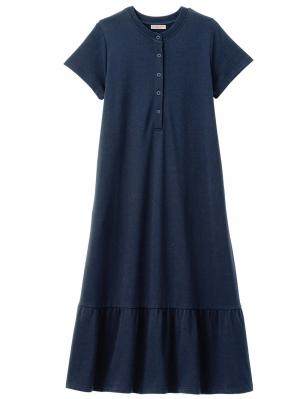 マタニティ パジャマ・ルームウェア|綿混やわらかスウェット半袖ティアードネグリジェ　マタニティ・授乳パジャマ【産後も長く着れる】|ネイビー