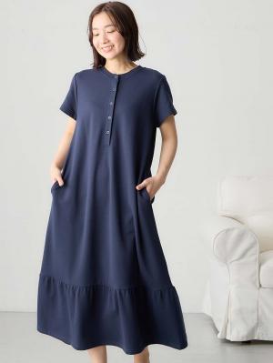 マタニティ パジャマ・ルームウェア|綿混やわらかスウェット半袖ティアードネグリジェ　マタニティ・授乳パジャマ【産後も長く着れる】|ネイビー