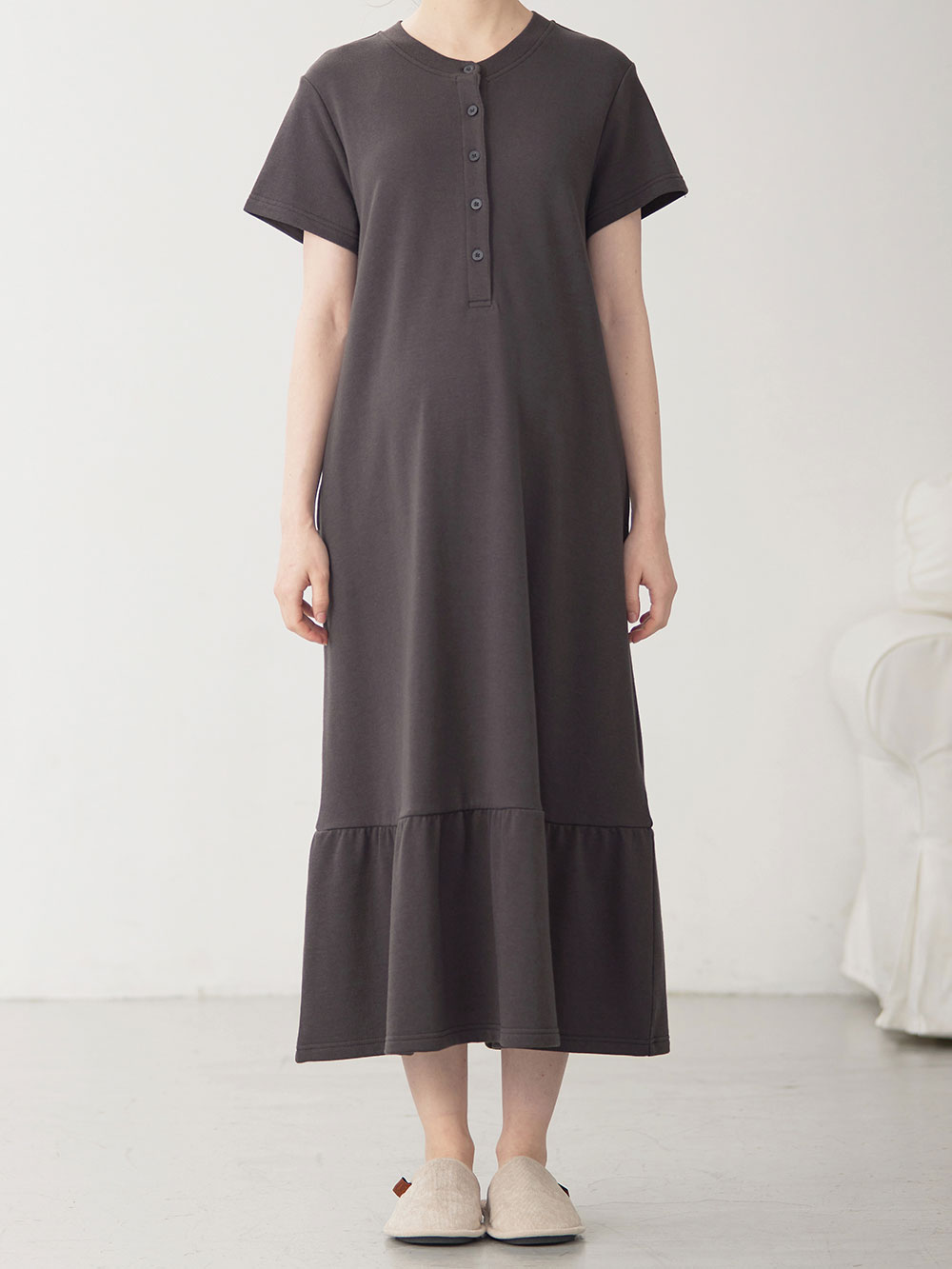 マタニティ パジャマ・ルームウェア|綿混やわらかスウェット半袖ティアードネグリジェ　マタニティ・授乳パジャマ【産後も長く着れる】