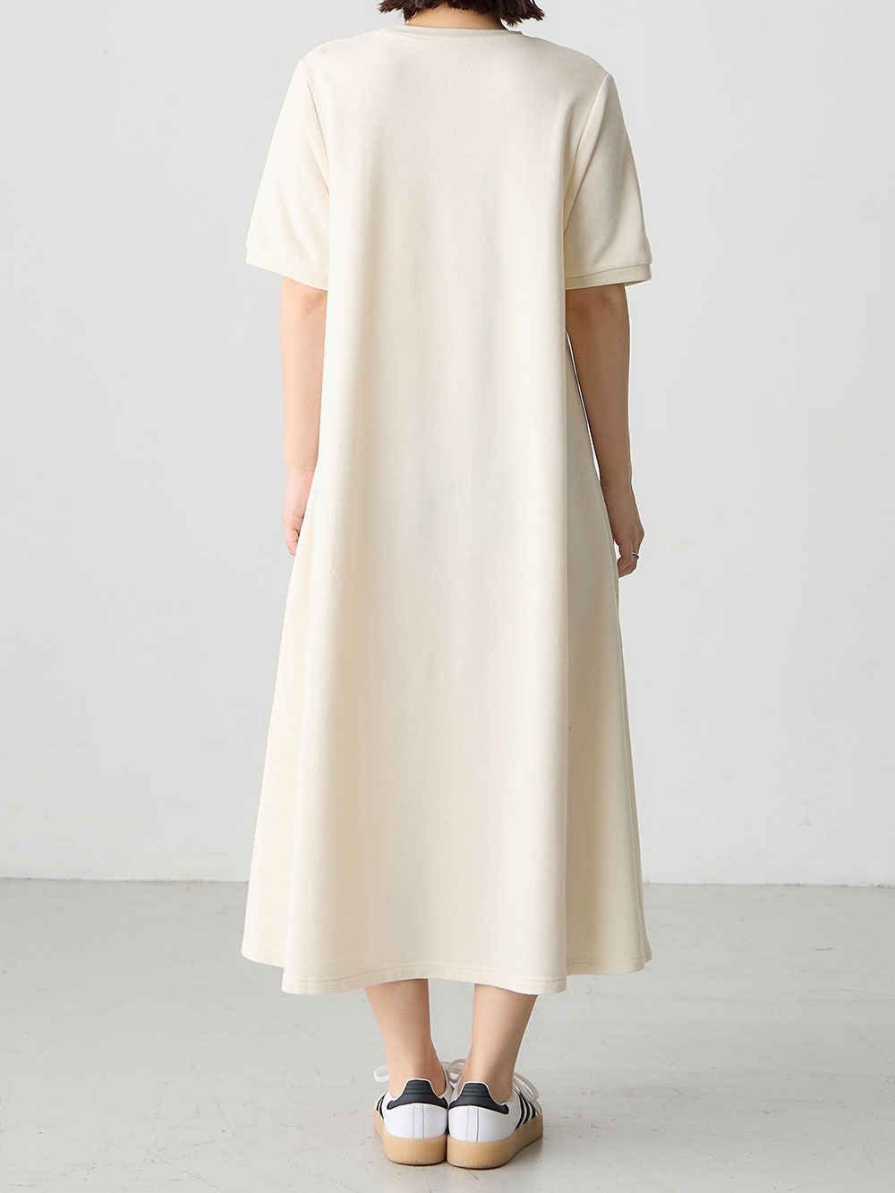 マタニティ ワンピース|綿混やわらかスウェット半袖フレアワンピース　マタニティ・授乳服【出産後も長く着られる】