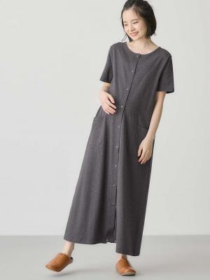 マタニティ パジャマ・ルームウェア|【防汚加工】【長袖・半袖】【２WAY】綿100％前開きネグリジェ　マタニティ・授乳パジャマ【産後も長く着れる】|チャコール(半袖)