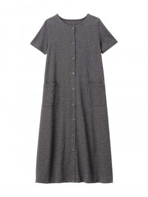 マタニティ パジャマ・ルームウェア|【防汚加工】【長袖・半袖】【２WAY】綿100％前開きネグリジェ　マタニティ・授乳パジャマ【産後も長く着れる】|チャコール(半袖)