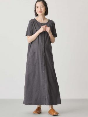 マタニティ パジャマ・ルームウェア|【防汚加工】【長袖・半袖】【２WAY】綿100％前開きネグリジェ　マタニティ・授乳パジャマ【産後も長く着れる】|チャコール(半袖)
