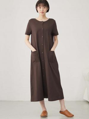 マタニティ パジャマ・ルームウェア|【防汚加工】【長袖・半袖】【２WAY】綿100％前開きネグリジェ　マタニティ・授乳パジャマ【産後も長く着れる】|ブラウン(半袖)