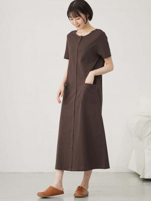 マタニティ パジャマ・ルームウェア|【防汚加工】【長袖・半袖】【２WAY】綿100％前開きネグリジェ　マタニティ・授乳パジャマ【産後も長く着れる】|ブラウン(半袖)