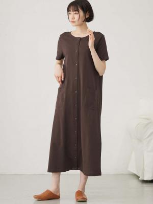 マタニティ パジャマ・ルームウェア|【防汚加工】【長袖・半袖】【２WAY】綿100％前開きネグリジェ　マタニティ・授乳パジャマ【産後も長く着れる】|ブラウン(半袖)
