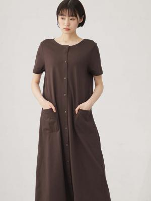 マタニティ パジャマ・ルームウェア|【防汚加工】【長袖・半袖】【２WAY】綿100％前開きネグリジェ　マタニティ・授乳パジャマ【産後も長く着れる】|ブラウン(半袖)