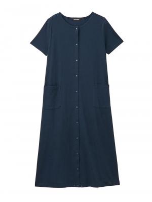 マタニティ パジャマ・ルームウェア|【防汚加工】【長袖・半袖】【２WAY】綿100％前開きネグリジェ　マタニティ・授乳パジャマ【産後も長く着れる】|ネイビー(半袖)