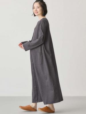 マタニティ パジャマ・ルームウェア|【防汚加工】【2WAY】綿100％前開き長袖ネグリジェ　マタニティ・授乳パジャマ【産後も長く着れる】|チャコール