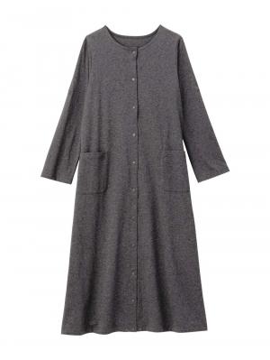 マタニティ パジャマ・ルームウェア|【防汚加工】【2WAY】綿100％前開き長袖ネグリジェ　マタニティ・授乳パジャマ【産後も長く着れる】|チャコール