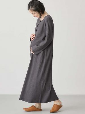 マタニティ パジャマ・ルームウェア|【防汚加工】【2WAY】綿100％前開き長袖ネグリジェ　マタニティ・授乳パジャマ【産後も長く着れる】|チャコール