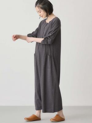 マタニティ パジャマ・ルームウェア|【防汚加工】【2WAY】綿100％前開き長袖ネグリジェ　マタニティ・授乳パジャマ【産後も長く着れる】|チャコール