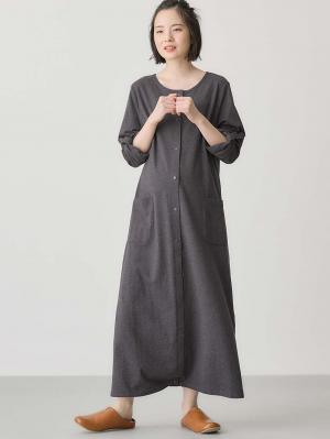 マタニティ パジャマ・ルームウェア|【防汚加工】【2WAY】綿100％前開き長袖ネグリジェ　マタニティ・授乳パジャマ【産後も長く着れる】|チャコール