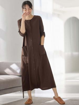 【防汚加工】【2WAY】綿100％前開き長袖ネグリジェ　マタニティ・授乳パジャマ【産後も長く着れる】10578