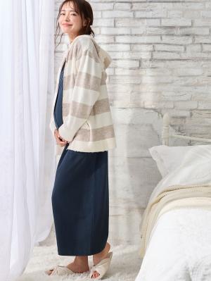 マタニティ パジャマ・ルームウェア|【防汚加工】【2WAY】綿100％前開き長袖ネグリジェ　マタニティ・授乳パジャマ【産後も長く着れる】|ネイビー