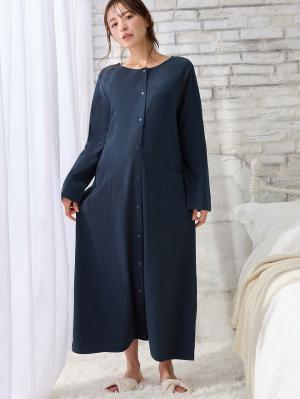 マタニティ パジャマ・ルームウェア|【防汚加工】【2WAY】綿100％前開き長袖ネグリジェ　マタニティ・授乳パジャマ【産後も長く着れる】|ネイビー