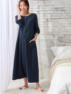 マタニティ パジャマ・ルームウェア|【防汚加工】【2WAY】綿100％前開き長袖ネグリジェ　マタニティ・授乳パジャマ【産後も長く着れる】|ネイビー