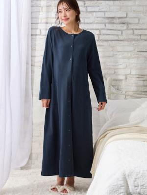 【防汚加工】【2WAY】綿100％前開き長袖ネグリジェ　マタニティ・授乳パジャマ【産後も長く着れる】10578