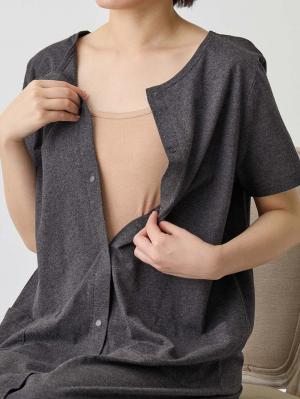 マタニティ パジャマ・ルームウェア|【防汚加工】【2WAY】綿100％前開き長袖ネグリジェ　マタニティ・授乳パジャマ【産後も長く着れる】