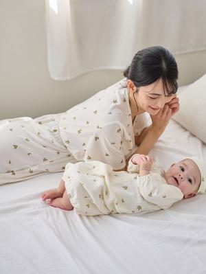 マタニティ パジャマ・ルームウェア|【親子コーデ可】星柄・オリーブ柄スムースカシュクールパット付半袖ネグリジェ【出産後も長く使える】