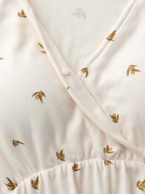 マタニティ パジャマ・ルームウェア|【親子コーデ可】星柄・オリーブ柄スムースカシュクールパット付半袖ネグリジェ【出産後も長く使える】