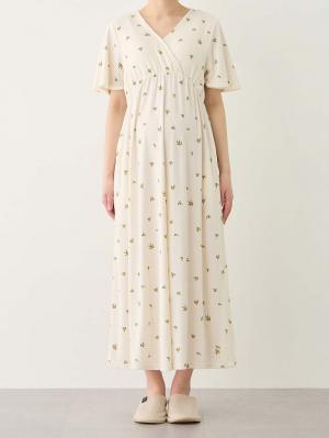 マタニティ パジャマ・ルームウェア|【親子コーデ可】星柄・オリーブ柄スムースカシュクールパット付半袖ネグリジェ【出産後も長く使える】