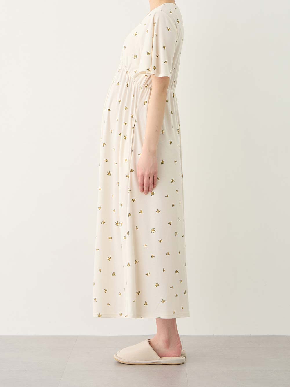 マタニティ パジャマ・ルームウェア|【親子コーデ可】星柄・オリーブ柄スムースカシュクールパット付半袖ネグリジェ【出産後も長く使える】