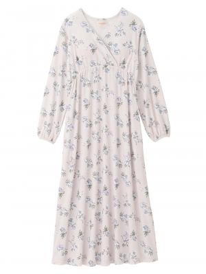 マタニティ パジャマ・ルームウェア|【親子コーデ可】花柄スムースカシュクールパッド付長袖ネグリジェ 【出産後も長く使える】|ペールピンク×プリント